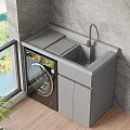 Gray Laundry Cabinet With Sink Countertop And Washing Machine By Window