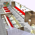 Vibrant Restaurant Interior With Red Banquettes Wooden Walls And Decorative Paintings