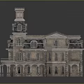 European Style Architectural Landscape With Tower Slate Roof Multiple Floors And Ornate Columns