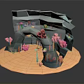 3D Cave Scene With Rock Structure Pink Coral Elements And Orange Base 3d model