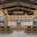 Cozy Modern Milk Tea Shop Interior With Wooden Decor Green Seats And Hanging Lamps