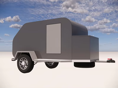 Industrial Equipment Trailer With Gray Body Door Wheels And Hitch Against Blue Sky 3d model