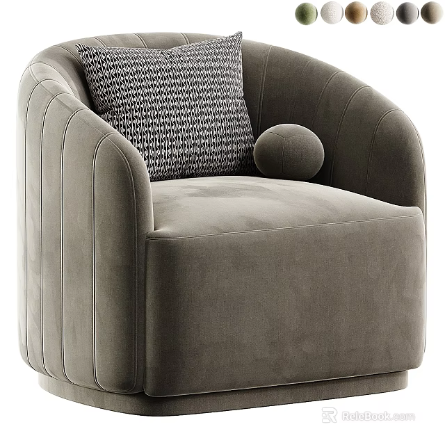 Modern Gray Velvet Sofa and Coffee Table Set with Curved Armrest and Textured Pillow 3d model 