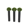 Three Black Vase Decorative Ornament Set With Green Floral Arrangements For Home Interior Decoration