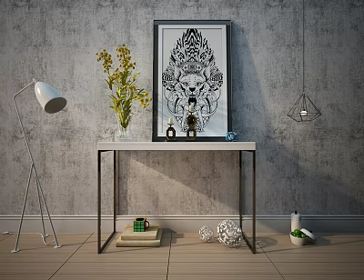 Modern Entrance Cabinet Simple Entrance Cabinet Rack Floor Lamp Ornaments Combination 3d model