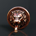 Copper Lion Head Sculpture With Intricate Carving And Ornate Circular Design