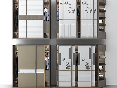 Modern Stylish Wardrobe Designs With Sliding Doors Decorative Patterns And Storage Spaces 3d model