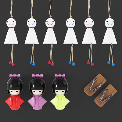 Various Traditional Style Hanging Ornaments with Doll Designs and Colorful Accents 3d model