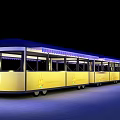 Yellow And Blue Illuminated Train With Multiple Carriages And Modern Design 3d model