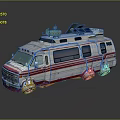 Custom White Camper Van With Red Stripes Solar Panels And Illuminated Wheels