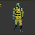 Character In Yellow Protective Suit Confronting Mysterious Creature In Sci Fi World 3d model