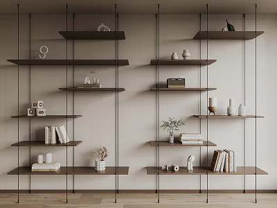 Modern Wooden Shelving Unit With Multiple Layers Displaying Decorative Books Vases And Home Decor Items 3d model