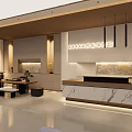 Elegant Modern Mall Counter Health Experience Hall Interior With Marble Reception Desk And Tea Area