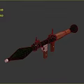3D Rendered Rocket Launcher With Green Warhead Orange Black Barrel Stand And Grip