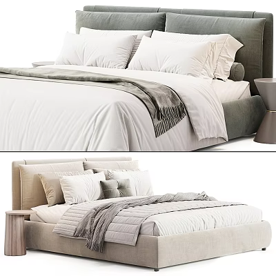Modern Double Bed Interior With Soft Bedding Multiple Pillows And Upholstered Headboard 3d model