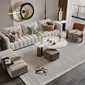 Modern Upholstered Sofa and Coffee Table Set With Throw Pillows Accent Chair and Area Rug