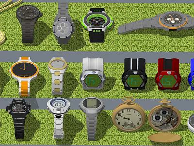 Various Styles Of Watches Including Sporty And Vintage Designs With Different Colors Dials And Straps 3d model
