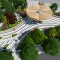 Beautiful Park Landscape With Umbrella like Pavilion Curved Paths And Lush Greenery