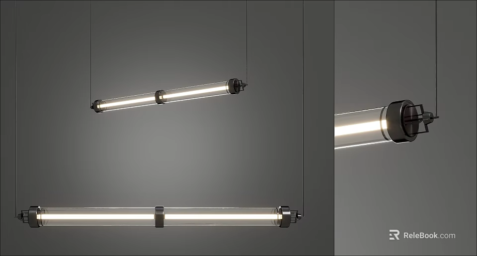 Modern Linear Pendant Light with Sleek Metal Frame and Transparent Glass Shade Design 3d model 