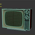 Vintage Retro Television With Red Frame Yellow Screen And Control Knobs