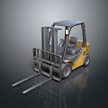 Yellow Forklift With Front Forks And Cab On Shiny Surface 3d model