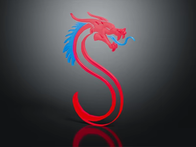 3D Dragon Artwork Design Featuring Red Blue Detailed Head And Curved Shiny Body 3d model