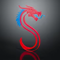 3D Dragon Artwork Design Featuring Red Blue Detailed Head And Curved Shiny Body