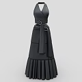 Black Halter Neck Dress With Belt And Pleated Skirt For Women