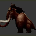 Woolly Mammoth Creature With Long Curved Tusks And Shaggy Brown Fur