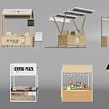 Variety of Modern Outdoor Market Booths with Canopies and Display Shelves