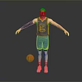 Man In Blue Warriors Jersey Standing With Basketball On Floor
