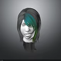 3D Head Model With White Face And Gray Hair Featuring Green Streak