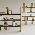 Elegant Modern Bookcase Design With Gold Frame Black Shelves And Decorative Books