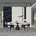 Modern Restaurant Interior Design Featuring Black Marble Fireplace Round Dining Table Gray Chairs Floor-to-Ceiling Windows