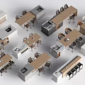 Modern Dining Table Combinations With Wooden Tops Chairs And Kitchen Island 3d model
