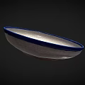 Round Ceramic Plate With Crackle Glaze And Blue Yellow Geometric Design