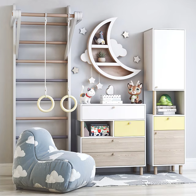 Modern Console Table And Side Cabinet With Moon Shelf Star Decorations And Storage Drawers 3d model 