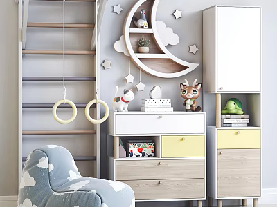 Modern Console Table And Side Cabinet With Moon Shelf Star Decorations And Storage Drawers 3d model