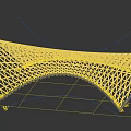 Modern Curved Canopy With Grid Structure Illuminated In Evening Cloudy Sky