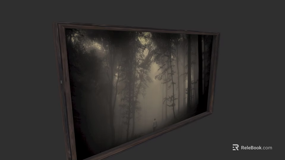 Artistic Photo Wall Featuring Misty Forest Scene With A Person Walking 3d model 