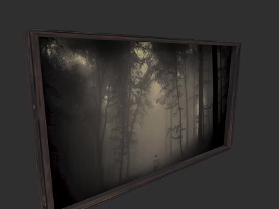 Artistic Photo Wall Featuring Misty Forest Scene With A Person Walking 3d model