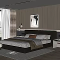 Modern Double Bed Interior With Leather Headboard Minimalist Linens Nightstand And Lamp