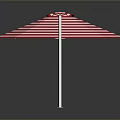 Red and White Striped Umbrella Enhancing Scenic Outdoor Patio Landscape View