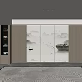 Modern Light Luxury Background Wall with Mountain Water Painting and Wooden Frame in Minimalist Design