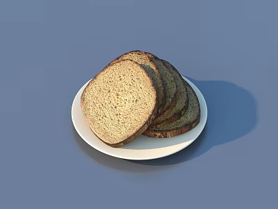 Sliced Whole Grain Bread On White Ceramic Plate With Fresh Nutritious Slices 3d model