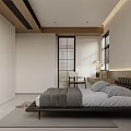 Modern Minimalist Bedroom Interior Design With White Wardrobes Black Headboard And Gray Rug
