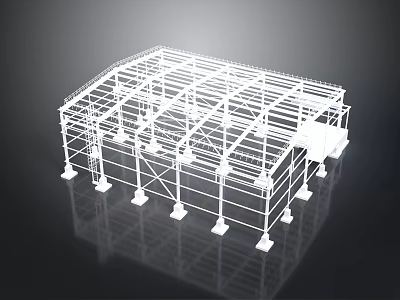 Modern Industrial Building Steel Frame Structure With Supporting Columns And Beams 3d model