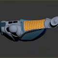 Futuristic Capsule Shaped Robot With Gold Mesh And Blue Glowing Accents