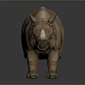 Realistic Brown Rhinoceros 3D Model With Rough Skin Texture and Single Horn Standing