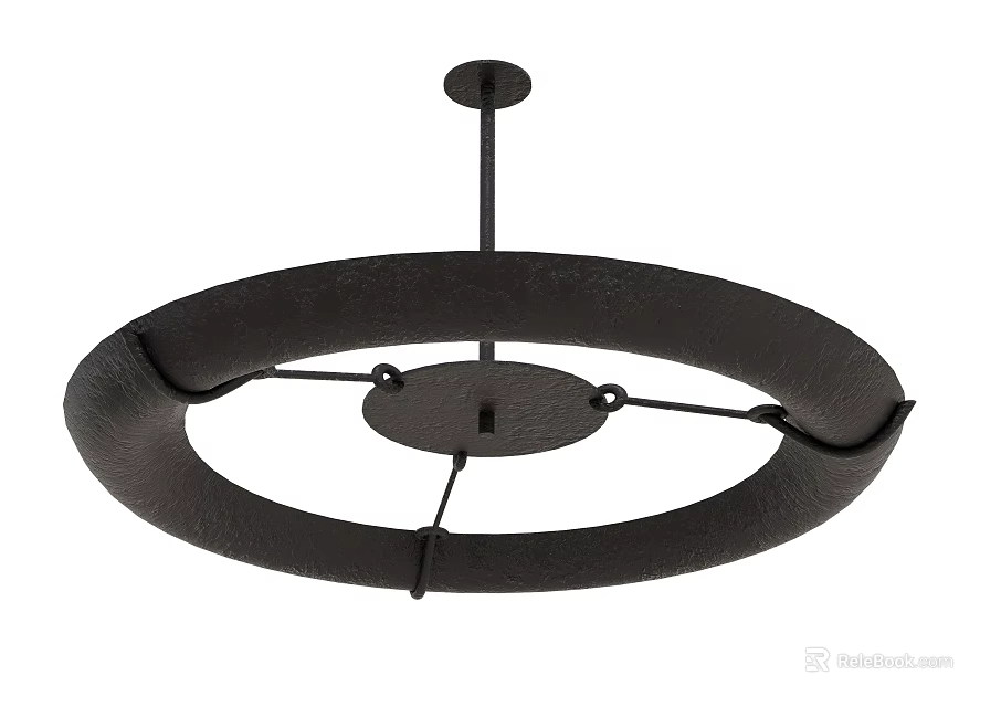 Black Circular Metal Chandelier with Modern Ring Design and Textured Surface 3d model 